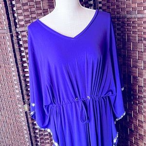 Purple V-Neck Sequin Drawstring Midi Dress